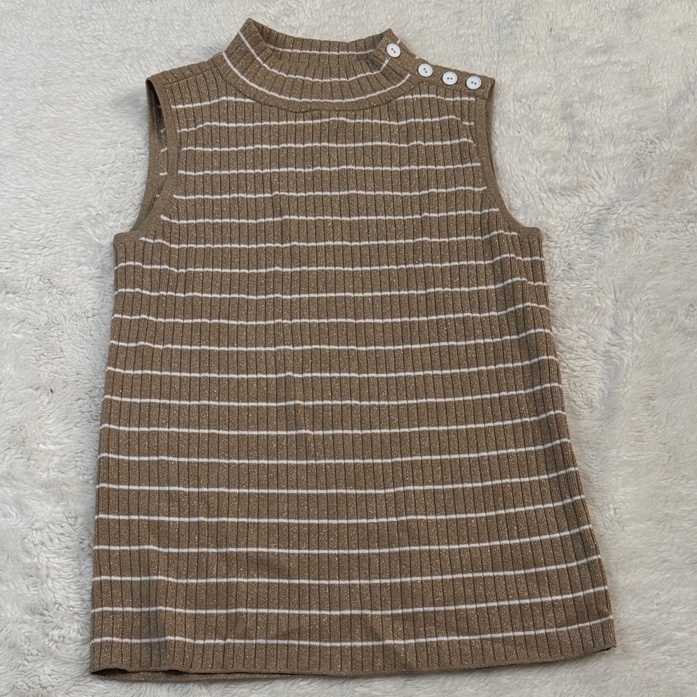 Sparkle Brown Striped Top with‎ Button Detail